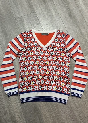 Bright Floral & Stripe V-Neck Jumper/Sweater with Embellishments - LIBRA Size 1, brand: Libra, condition: Very good, size: XS / 34 / 6, €9.50, €10.68 includes Buyer Protection