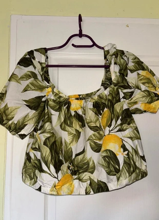Top épaules dénudées motifs feuilles & citrons – H&M - Taille L, brand: H&M, condition: New without tags, size: L / 40 / 12, €7.00, €8.05 includes Buyer Protection