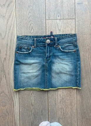 Reworked Vintage Denim Mini Skirt | Raw Hem + Neon Stitching, brand: Vintage Denim, condition: Very good, size: M / UK 12-14, £10.00, £11.20 includes Buyer Protection