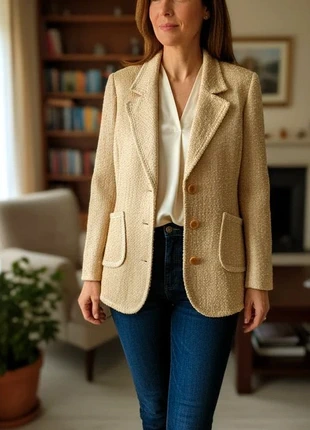 Giacca classica in tweed color avorio, brand: Liola, condizioni: Ottime, taglia: XL / IT 46 / EU 42, €15.00, €16.45 include la Protezione acquisti