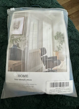 Sky blue beaded tassel curtain, brand: HOME, condition: New with tags, size: 200 cm - 249 cm, £3.00, £3.85 includes Buyer Protection