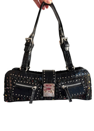 Sac à main épaule baguette noir tweed multicolore croco clouté vintage y2k 2000s 90s coquette, marque: Vintage Dressing, état: Très bon état, 39,99 €, 42,69 € Protection acheteurs (Pro) incluse