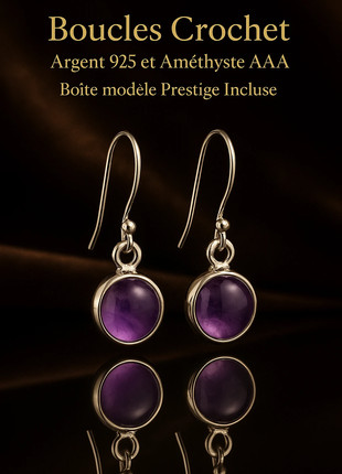Boucles d'oreilles crochet en argent 925 avec pierre Améthyste AAA, boîte incluse, état: Neuf avec étiquette, 27,00 €, 29,05 € Protection acheteurs (Pro) incluse