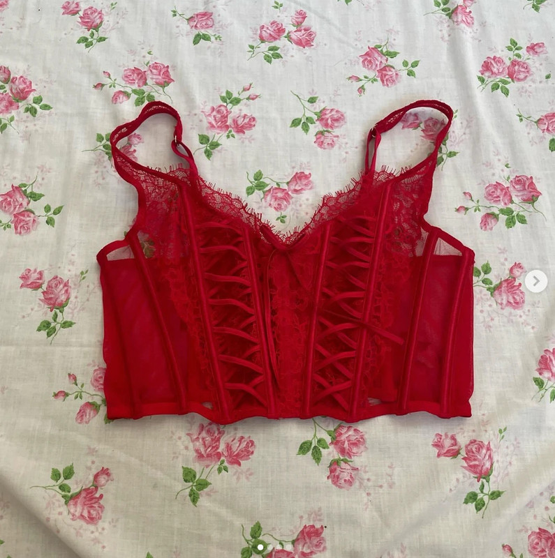 victoria’s secret red dream angels unlined lace-up corset top 1