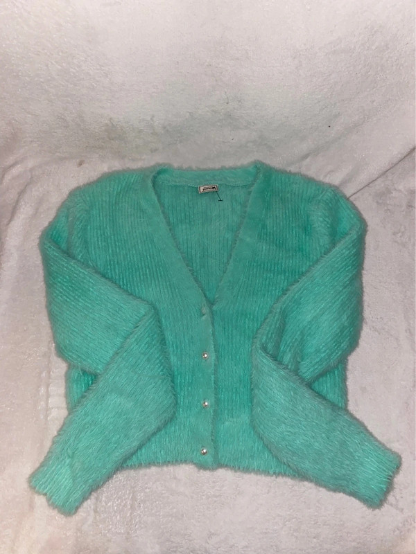 Cardigan turquoise poilu doux