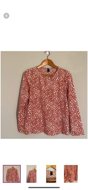 SHEIN Red / Dark Pink with White Flower Pattern Blouse Size Extra Small US 2 1