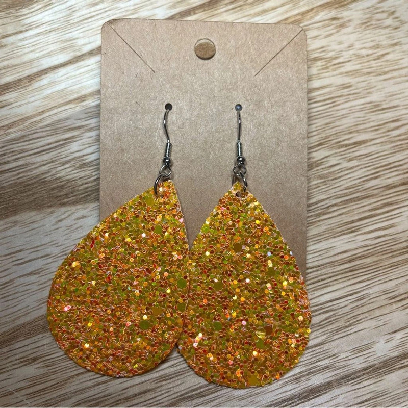 Faux Leather Drop Earring- Orange Glitter