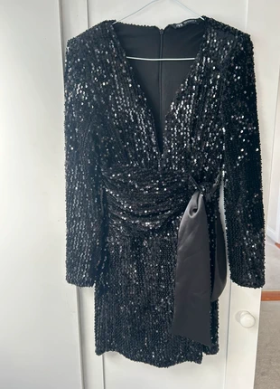 Sparkly black Zara mini occasion and party dress with tie detail, brand: Zara, condition: Very good, size: S / 36 / 8, €20.00, €21.70 includes Buyer Protection