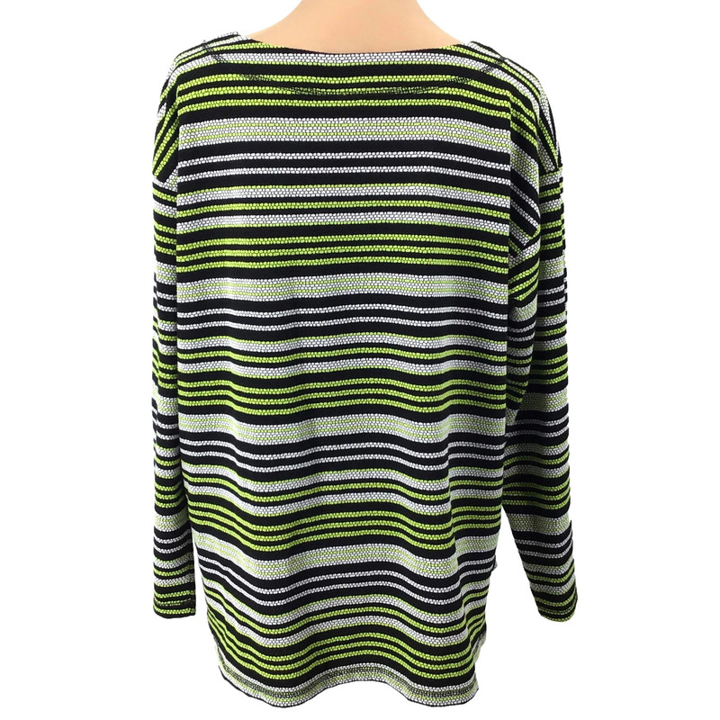 Ruby Rd Top Size XL Green Black White Stripe Drawstring Necklace Stretch 2