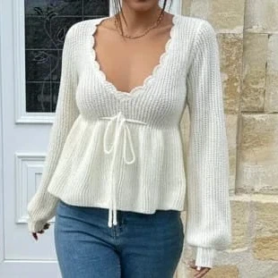 Pull blanc tricoté décolleté festonné manches longues chic, marca: Éloria Paris, estado: Muy bueno, tamaño: M / 38 / 10, 45,90 €, 48,90 € Protección al comprador incluida