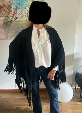 Poncho écharpe franges daim marine taille unique, marque: sans marque, état: Très bon état, taille: Taille unique, 25,00 €, 26,95 € Protection acheteurs incluse