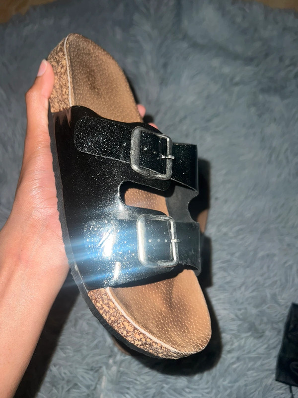 Two Strap Glittery Black Sandals 3