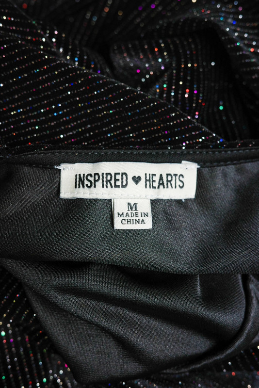 Inspired Hearts Glitter Black Mini Dress - High Neck, Elegant Exposed Back - Size M 3