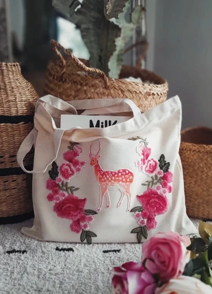 Tote bag grand format – Faon & fleurs – 38x44 cm, condition: New without tags, €17.90, €19.50 includes Buyer Protection