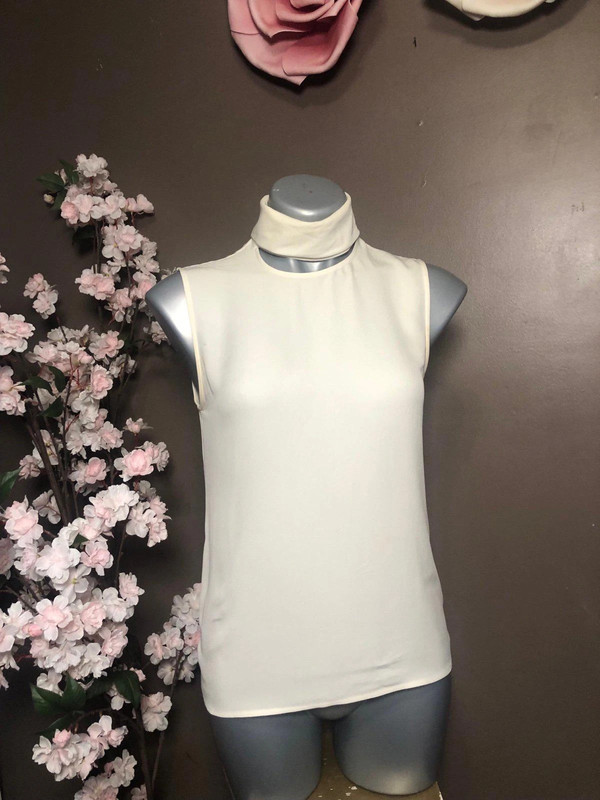 Silk Top Blouse Shirt Hi Turtleneck Slit Sleeveless 4