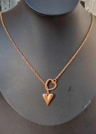 Collier à chaîne fine anneau cœur et cœur plein passant - Acier inoxydable, brand: Fait Main, condition: New without tags, €11.00, €12.25 includes Buyer Protection Pro