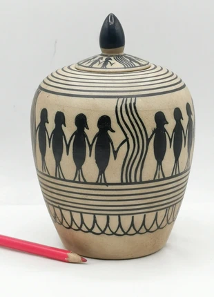 Pot couvert, urne décor géométrique ancienne, marque: Fait Main, état: Bon état, 20,00 €, 21,70 € Protection acheteurs incluse