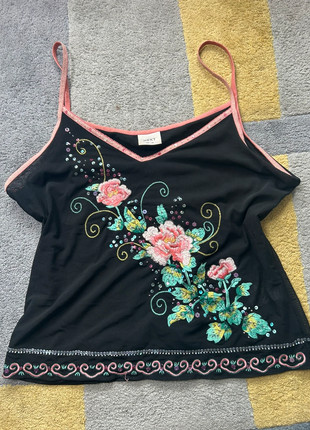 Vintage Y2K Black Mesh Cami w/ Pink Glitter Trim & Floral Embroidery – Next UK 18 (Best 16-18), brand: Next, condition: Very good, size: XXXL / 18, £15.00, £16.45 includes Buyer Protection