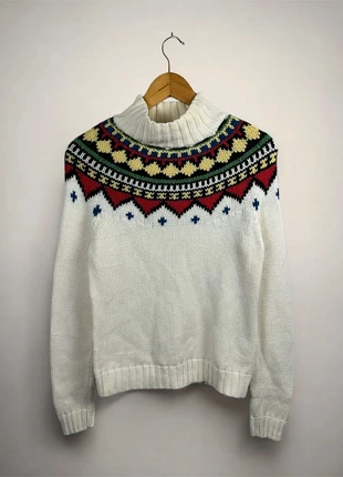 Pull col montant jacquard Chaps blanc à motifs nordiques vintage – Taille S, brand: Vintage Dressing, condition: Very good, size: S, €14.00, €15.40 includes Buyer Protection