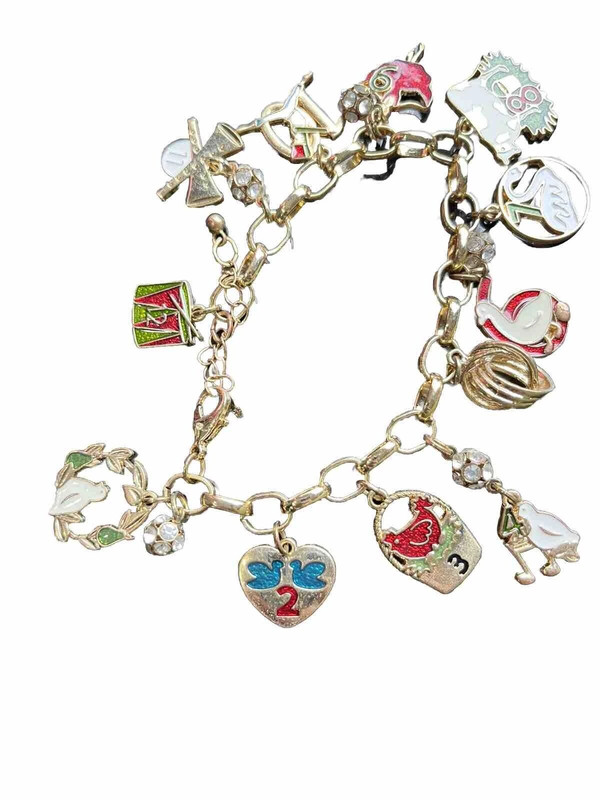 Holiday Lane Gold Tone 12 Days of Christmas Charm Bracelet Birds Animals Classic 2