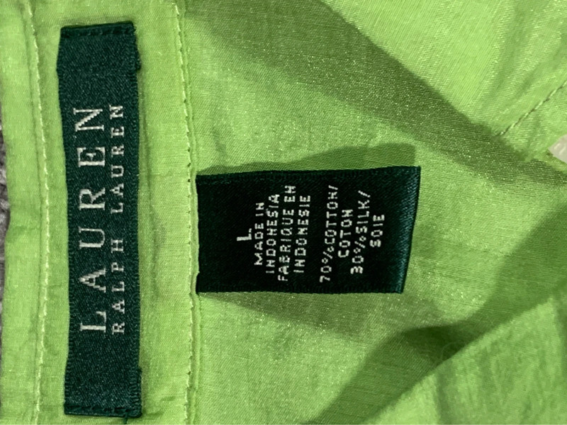 Lauren Ralph Lauren Cotton Silk Button Up Lime Green Summer Size Large 3