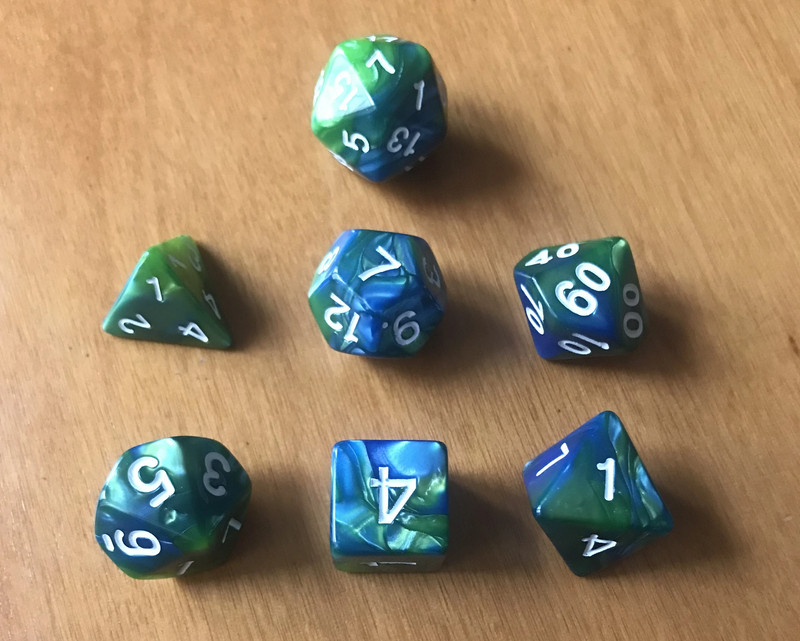 Set di 7 Dadi Verde e Blu marmorizzati + sacchetto gratis / 7 Dice Set Marbled Blue Green + free bag 3