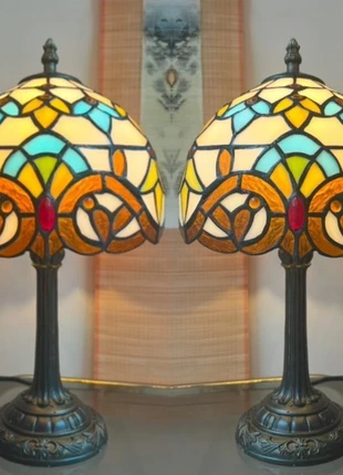 2x Glas in lood tafellamp barok motief, marque: Art, état: Neuf sans étiquette, 148,00 €, 156,10 € Protection acheteurs (Pro) incluse