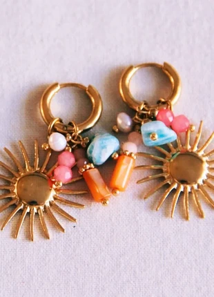 Boucles d’oreilles Soleil & Pierres – Créoles Inox 14mm, merk: histoire d'or, staat: Nieuw zonder prijskaartje, € 18,00, € 19,60 inclusief Kopersbescherming