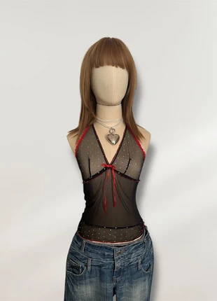 Y2K Mesh Strass Whimsigoth Haltertop, marque: Top Vintage, état: Très bon état, taille: XS / 34 / 6, 11,95 €, 13,25 € Protection acheteurs (Pro) incluse