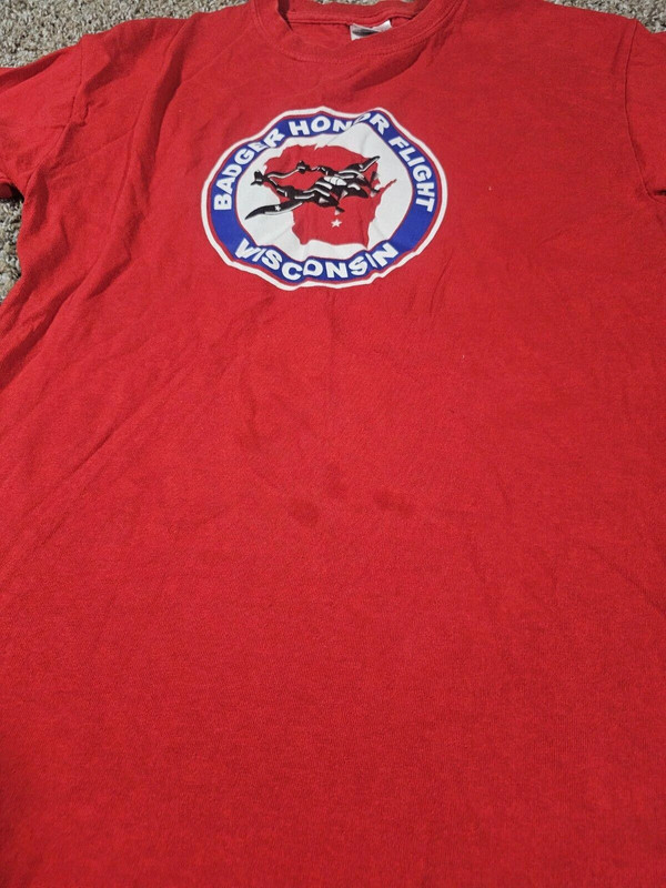 Badger Honor Flight Wisconsin Tshirt Size Small Red Stains 2