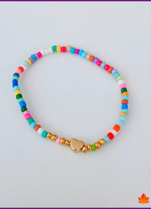 Bracelet perles multicolores cœur doré ajustable– Bijoux cadeaux coloré, brand: Bohm, condizioni: Ottime, €1.00, €1.75 include la Protezione acquisti Pro
