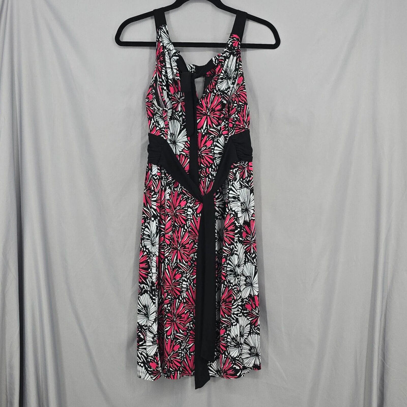 New Directions Womens Dress Large Pink Black White Floral Sleeveless Tie Back 3