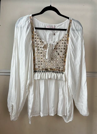 Miss June Embellished Blouse OS Tassel is Rhinestones Boho Peasant Cottagecore, brand: Miss June, condition: New with tags, size: One size, €50.00, €53.20 includes Buyer Protection
