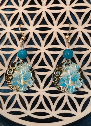 Boucles d'oreilles neuves fleurs doré et perles en apatite bleue, marca: lithotherapie, estado: Novo sem etiquetas, €10.00, €11.20 inclui Proteção do Comprador Pro