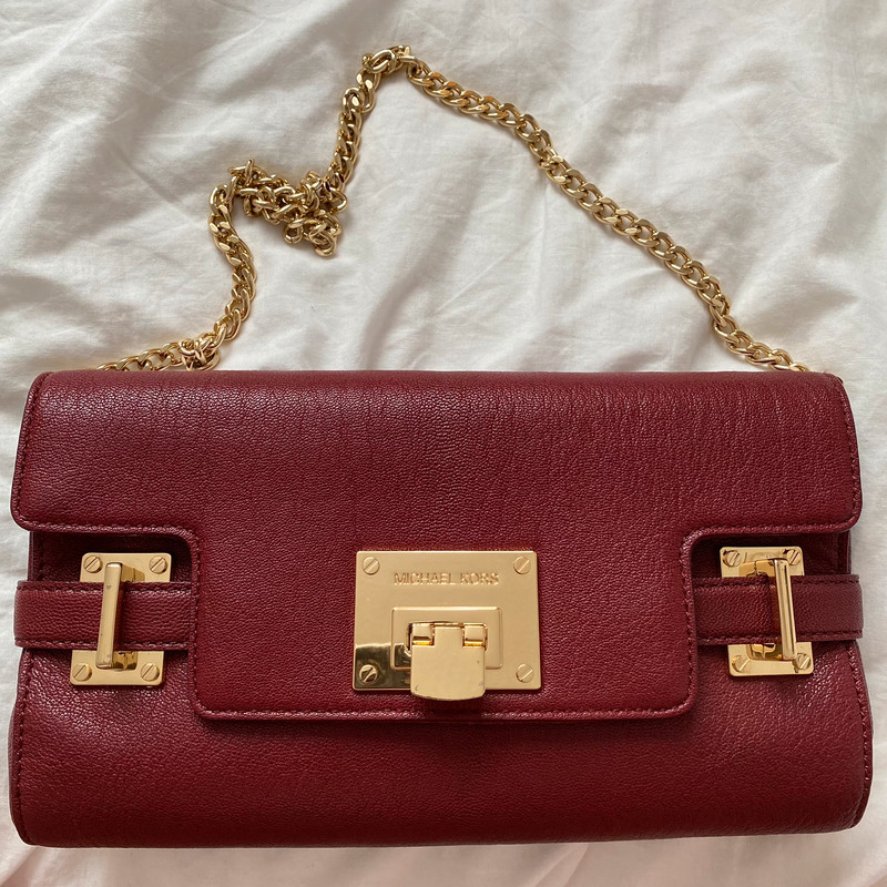 Michael Kors Wine Red Leather Clutch Purse Astrid Clutch Claret