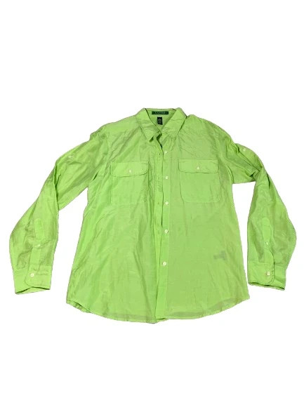 Lauren Ralph Lauren Cotton Silk Button Up Lime Green Summer Size Large 1