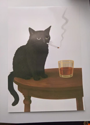 Black Cat with Whiskey & Cigarette – A3 Art Print #quirkywallart #catlovergift, brand: Art, condition: New without tags, £10.00, £11.20 includes Buyer Protection
