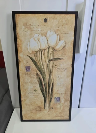 Cuadro floral tipo lienzo con marco madera color wengué, estado: Muy bueno, 5,00 €, 5,95 € Protección al comprador incluida