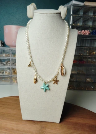 Collier à perles à breloques étoile de mer coquillages et queue de dauphin en acier inoxydable, brand: Tendance, condizioni: Ottime, €8.00, €9.10 include la Protezione acquisti