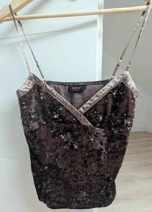 Top débardeur LOVIE effet velours avec perles, merk: LOVIE, staat: Nieuw met prijskaartje, maat: L / 40 / 12, € 10,00, € 11,20 inclusief Kopersbescherming
