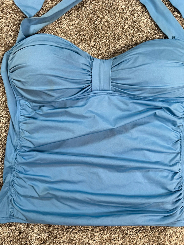 Tommy Bahama Pearl Solids Tummy Control Blue Bandeau Halter Tankini Swim Top L 2