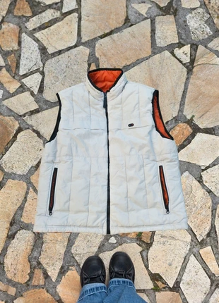 Padded Puffer Gilet in Grey & Orange -, merk: Vintage Dressing, staat: Heel goed, maat: M, € 24,95, € 26,90 inclusief Kopersbescherming