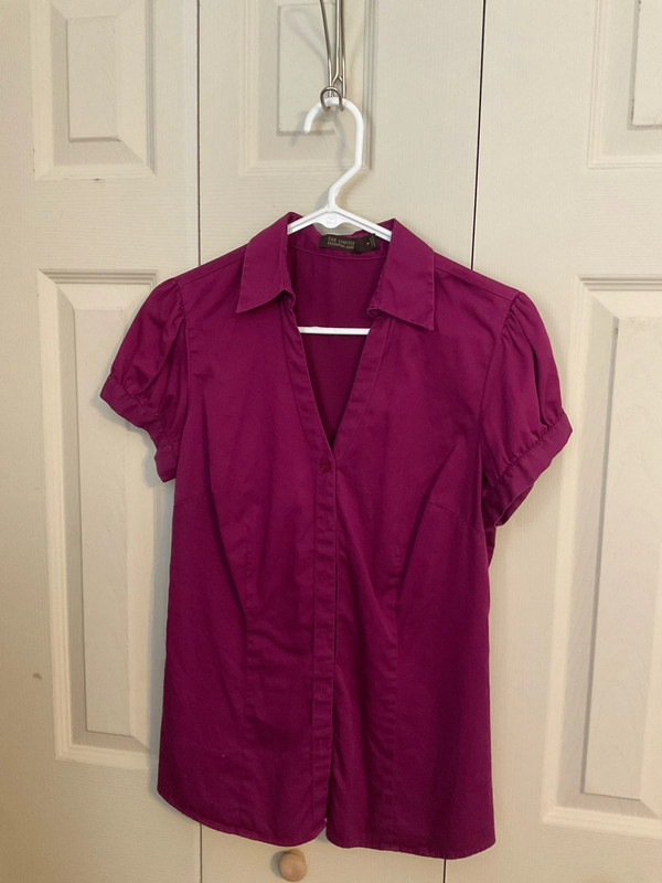 Magenta Button Up Collared Blouse