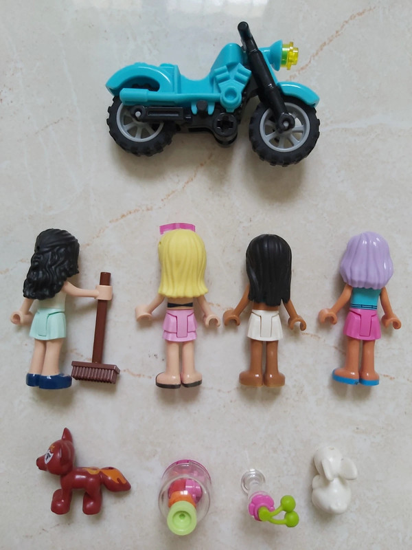 Omini Lego friends motocicletta volpe coniglio trottola coppa ciliegie