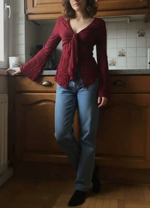 Blouse Élégante Bordeaux Nœud Asymétrique Col V - Chic & Polyvalente - 82, marque: truipo, état: Très bon état, taille: S / 36 / 8, 39,99 €, 42,69 € Protection acheteurs incluse