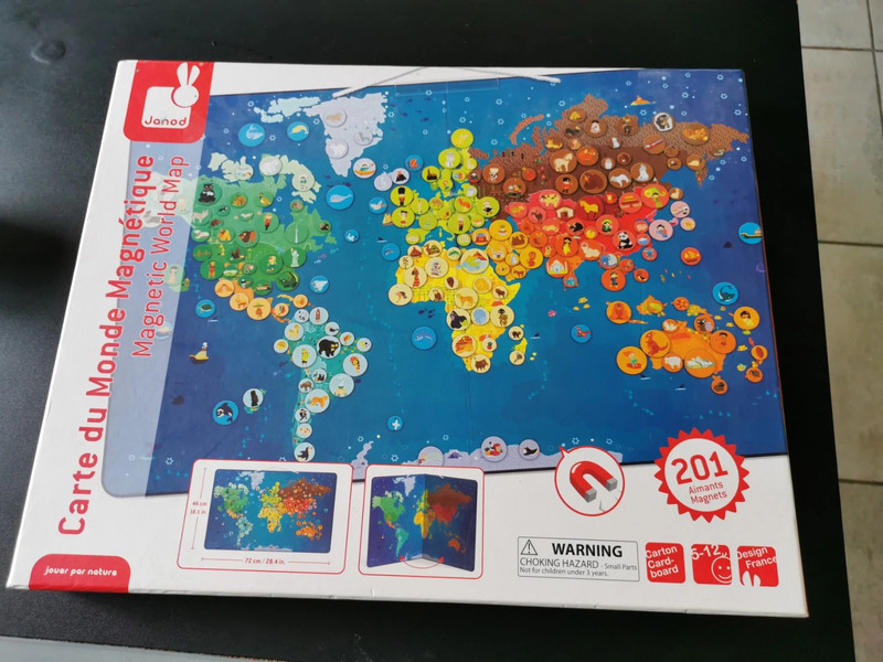 Puzzle carte du monde magnétique - Planisphère aimanté enfant - Janod