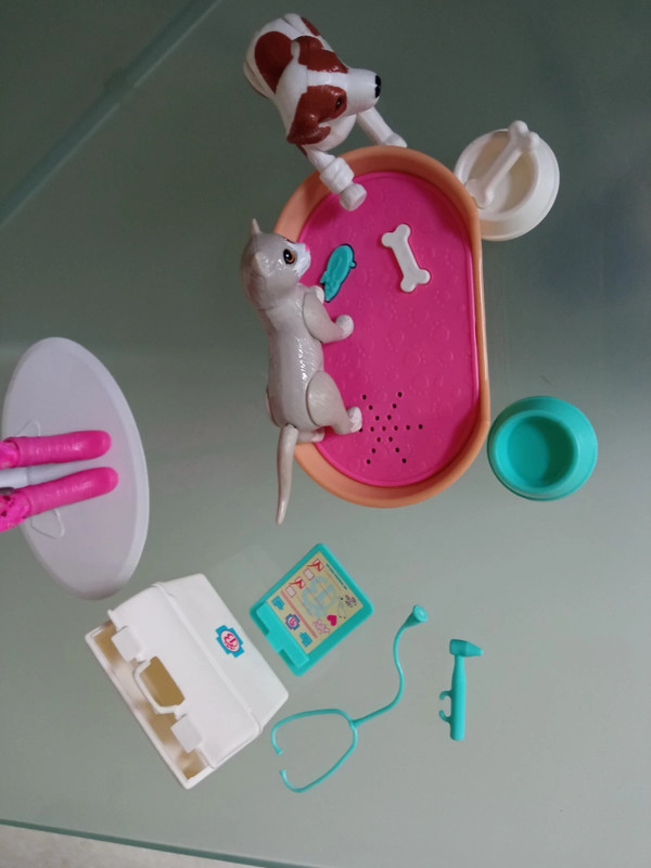 Barbie Vétérinaire avec Panier interactif Sonore, Chien, Chat articulés et  Accessoires