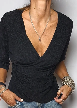 top vintage manica 3/4 nero con lurex argento scollato, merk: Vintage Dressing, staat: Nieuw zonder prijskaartje, maat: Universele maat, € 20,00, € 21,70 inclusief Kopersbescherming