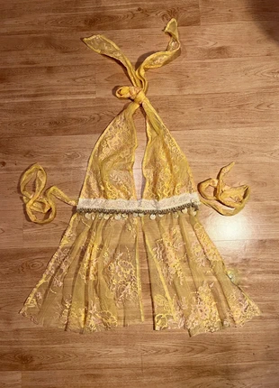 Boho Yellow Lace Halter Top – Festival-Ready Vibes, marque: Vintage Dressing, état: Très bon état, taille: S / 36 / 8, 35,00 €, 37,45 € Protection acheteurs incluse