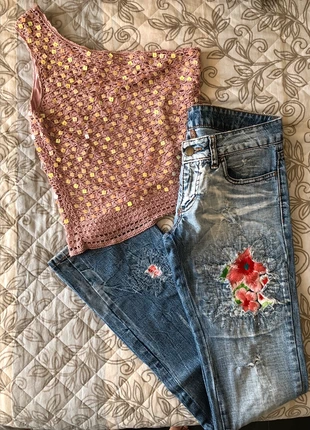 Completo jeans e top, marke: yaz gato, zustand: Sehr gut, größe: XS / 34 / 6, 14,00 €, 15,40 € inklusive Vinted-Käuferschutz